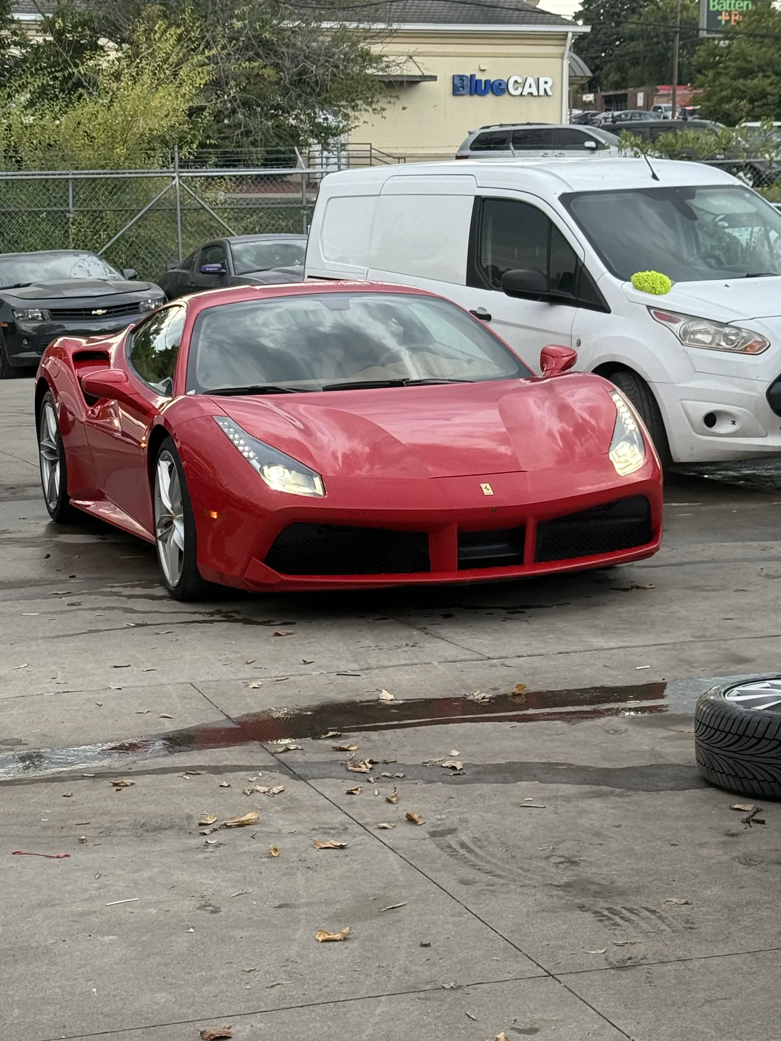 Red Ferrari in for service at Mentor Auto Service in Nashville.